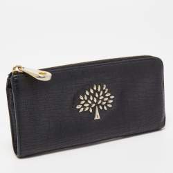 Mulberry Black Textured Leather Mila Zip Around Wallet
