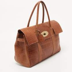 Pre Owned Mulberry Brown Croc Embossed Leather Bayswater Satchel