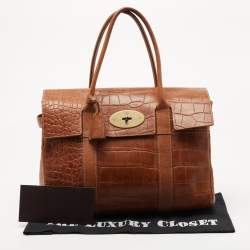 Pre Owned Mulberry Brown Croc Embossed Leather Bayswater Satchel