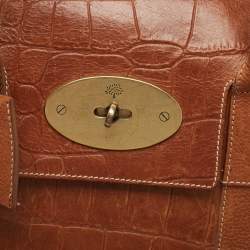 Pre Owned Mulberry Brown Croc Embossed Leather Bayswater Satchel