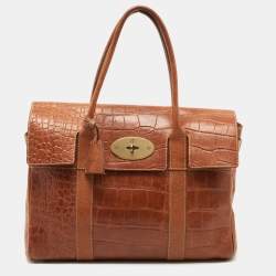 Pre Owned Mulberry Brown Croc Embossed Leather Bayswater Satchel