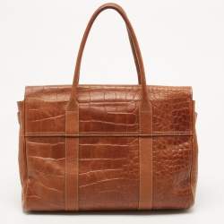 Pre Owned Mulberry Brown Croc Embossed Leather Bayswater Satchel