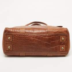 Pre Owned Mulberry Brown Croc Embossed Leather Bayswater Satchel