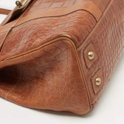 Pre Owned Mulberry Brown Croc Embossed Leather Bayswater Satchel