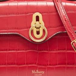 Mulberry Dark Pink Croc Embossed Leather Micro Seaton Top Handle Bag