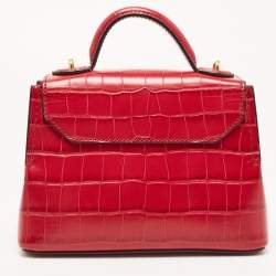 Mulberry Dark Pink Croc Embossed Leather Micro Seaton Top Handle Bag