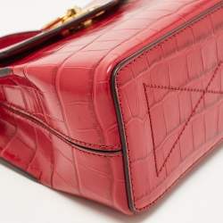 Mulberry Dark Pink Croc Embossed Leather Micro Seaton Top Handle Bag