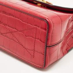 Mulberry Dark Pink Croc Embossed Leather Micro Seaton Top Handle Bag