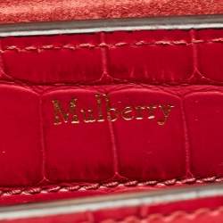 Mulberry Dark Pink Croc Embossed Leather Micro Seaton Top Handle Bag