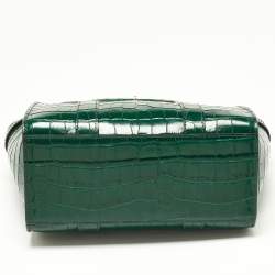 Pre Owned Mulberry Green Croc Embossed Leather Mini Zipped Bayswater Tote
