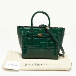 Pre Owned Mulberry Green Croc Embossed Leather Mini Zipped Bayswater Tote