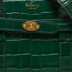 Pre Owned Mulberry Green Croc Embossed Leather Mini Zipped Bayswater Tote