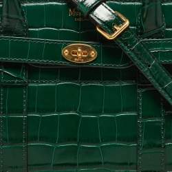 Pre Owned Mulberry Green Croc Embossed Leather Mini Zipped Bayswater Tote