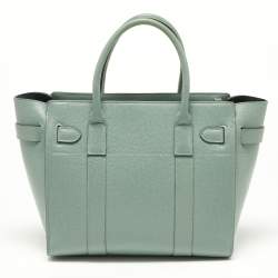 Pre Owned Mulberry Antique Blue Grained Leather Small Zipped Bayswater Tote