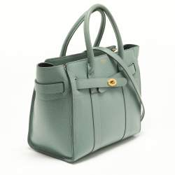 Pre Owned Mulberry Antique Blue Grained Leather Small Zipped Bayswater Tote