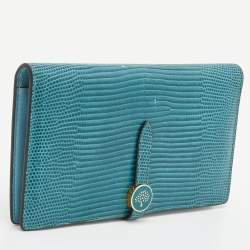 Mulberry Teal Lizard Embossed Leather Tree Long Wallet