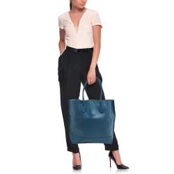 Pre Owned Mulberry Steel Blue Leather Blossom Tote