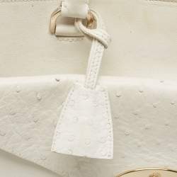 Mulberry White Ostrich Embossed and Leather Willow Tote