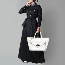 Mulberry White Ostrich Embossed and Leather Willow Tote