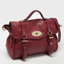 Pre Owned Mulberry Burgundy Leather Oversized Alexa Top Handle Bag
