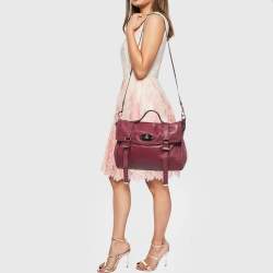 Pre Owned Mulberry Burgundy Leather Oversized Alexa Top Handle Bag