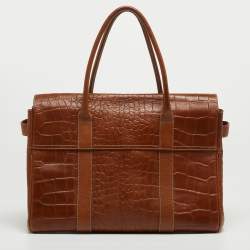 Mulberry Brown Croc Embossed Leather Bayswater Satchel
