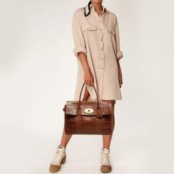 Mulberry Brown Croc Embossed Leather Bayswater Satchel