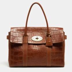 Mulberry Brown Croc Embossed Leather Bayswater Satchel