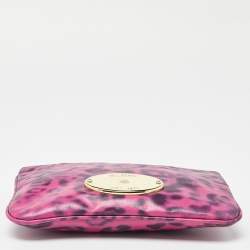 Mulberry Pink Leopard Print Leather Zip Pouch