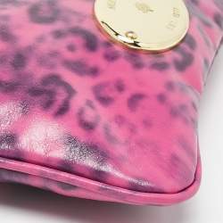 Mulberry Pink Leopard Print Leather Zip Pouch