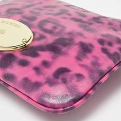 Mulberry Pink Leopard Print Leather Zip Pouch
