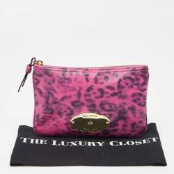 Mulberry Pink Leopard Print Leather Zip Pouch