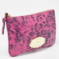 Mulberry Pink Leopard Print Leather Zip Pouch