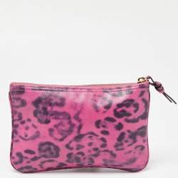 Mulberry Pink Leopard Print Leather Zip Pouch