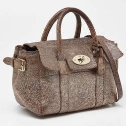Pre Owned Mulberry Metallic Brown Leather Mini Bayswater Satchel