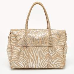 Pre Owned Mulberry Metallic Silver/Beige Zebra Leather Bayswater Satchel