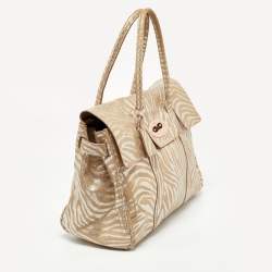 Pre Owned Mulberry Metallic Silver/Beige Zebra Leather Bayswater Satchel