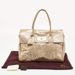 Pre Owned Mulberry Metallic Silver/Beige Zebra Leather Bayswater Satchel