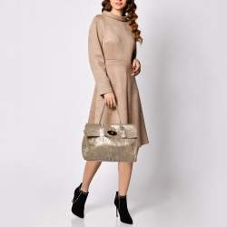 Pre Owned Mulberry Metallic Silver/Beige Zebra Leather Bayswater Satchel