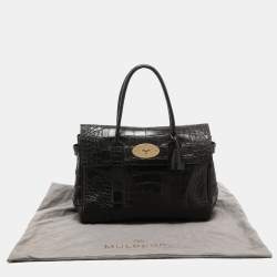 Pre Owned Mulberry Black Croc Embossed Leather Bayswater Satchel