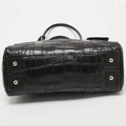 Pre Owned Mulberry Black Croc Embossed Leather Bayswater Satchel