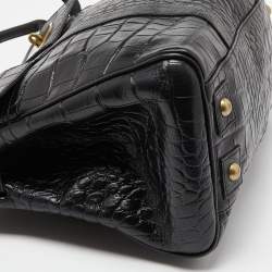 Mulberry Black Croc Embossed Leather Bayswater Satchel