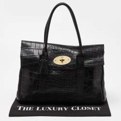 Mulberry Black Croc Embossed Leather Bayswater Satchel