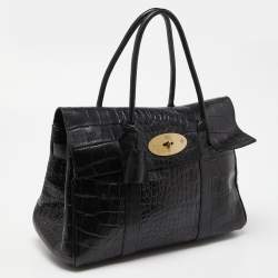 Mulberry Black Croc Embossed Leather Bayswater Satchel