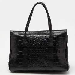 Mulberry Black Croc Embossed Leather Bayswater Satchel
