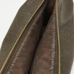 Mulberry Brown Textured Leather Zip Oversized Clutch