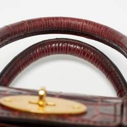 Pre Owned Mulberry Burgundy Croc Leather Small Bayswater Satchel