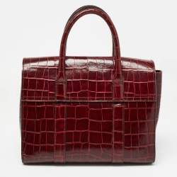 Pre Owned Mulberry Burgundy Croc Leather Small Bayswater Satchel