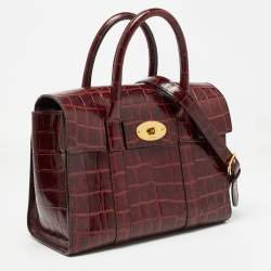 Pre Owned Mulberry Burgundy Croc Leather Small Bayswater Satchel