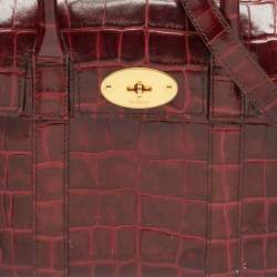 Pre Owned Mulberry Burgundy Croc Leather Small Bayswater Satchel